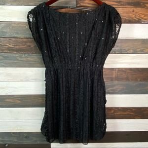 Style & Co Black Lace Sparkle Cap Sleeve Tunic